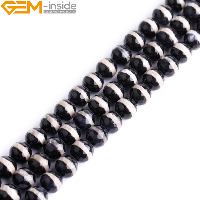 Natural Faceted Multi Color Strip Agate Loose Beads Jewelry Making 15” Strand