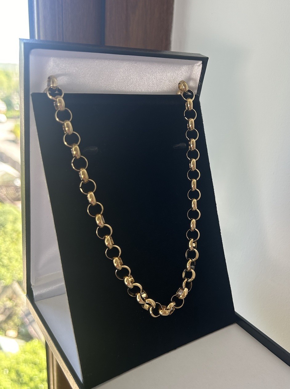 50cm Long Belcher Chain – 7mm Wide Links – 9ct Gold XP Yellow Gold Finish