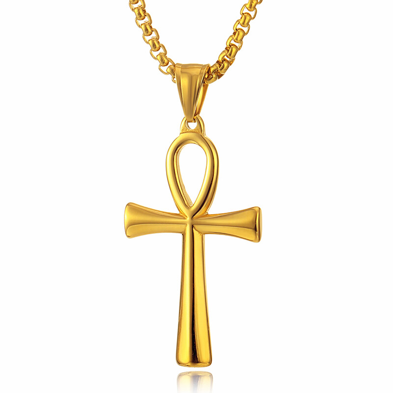 Men Women Cross Necklace Silver Stainless Steel Egyptian Ankh Pendant Chain Gift