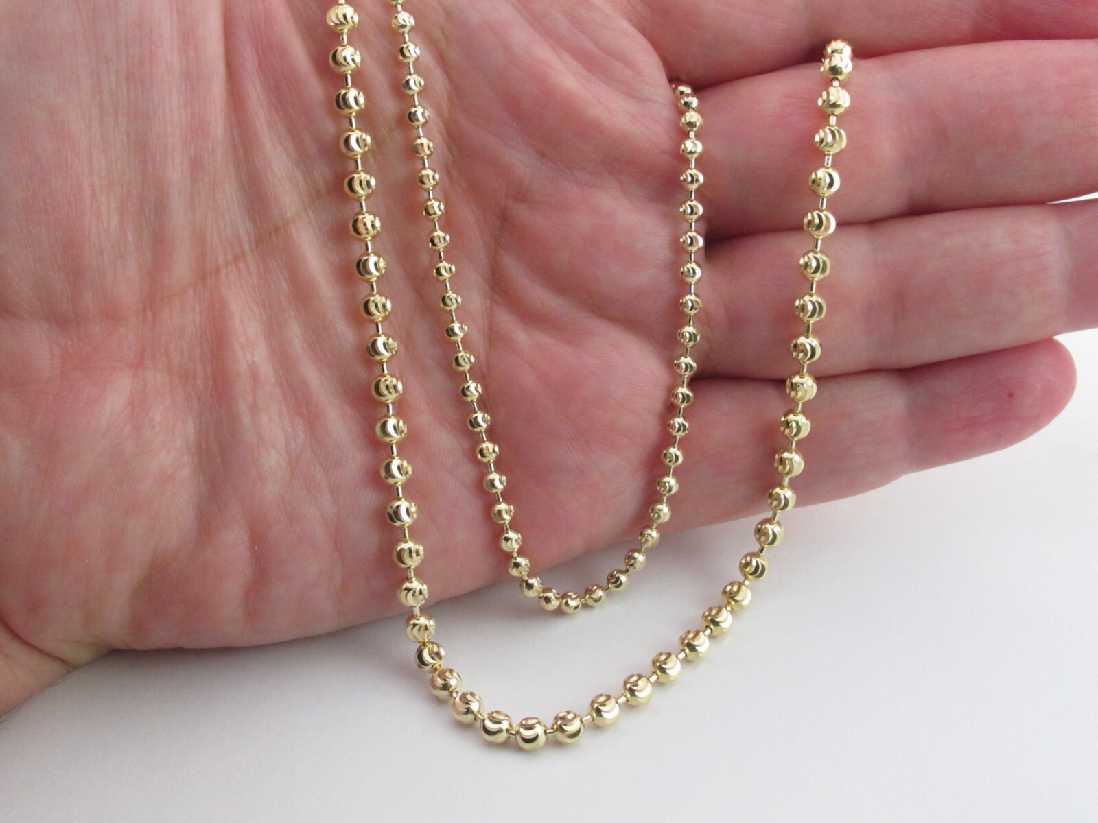 14k Gold Mooncut Ball Chain Necklace 16″, 18″, 20″, 22″, 24″- 2 To 4 MM