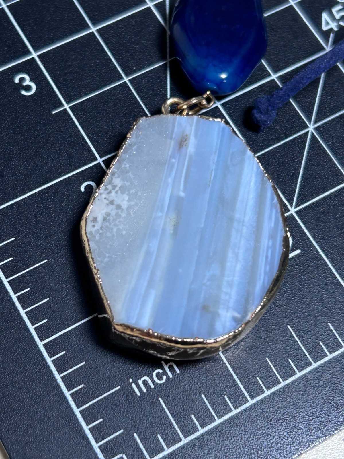 VERSONA Jewelry Royal Blue Statement Necklace Blue Lace Agate Deep Blue Stone