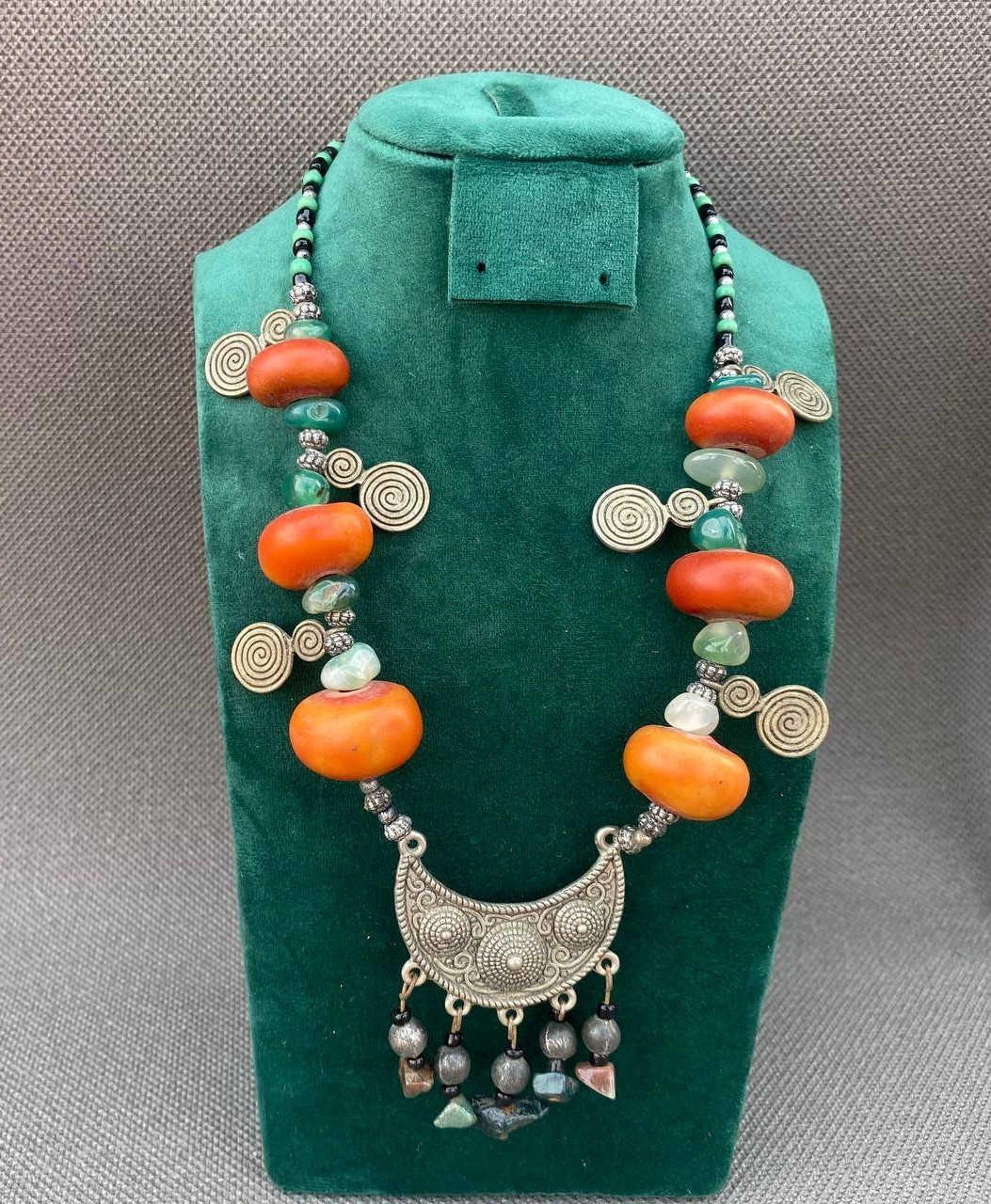 Handmade African Berber Kabyle Enamel Bronze Necklace Jewelry Tuareg Tribal