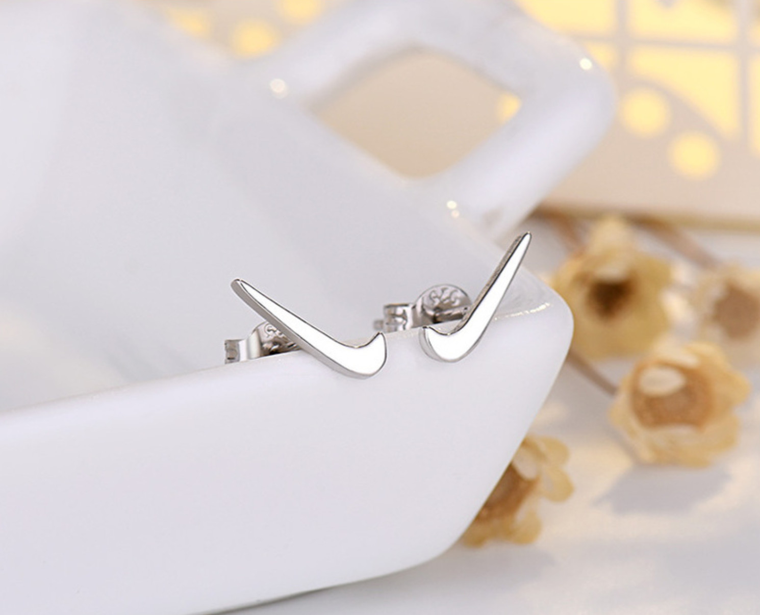 Unisex Punk Silver/Gold/Black Black Hook Nike Right Marked Stud Earrings