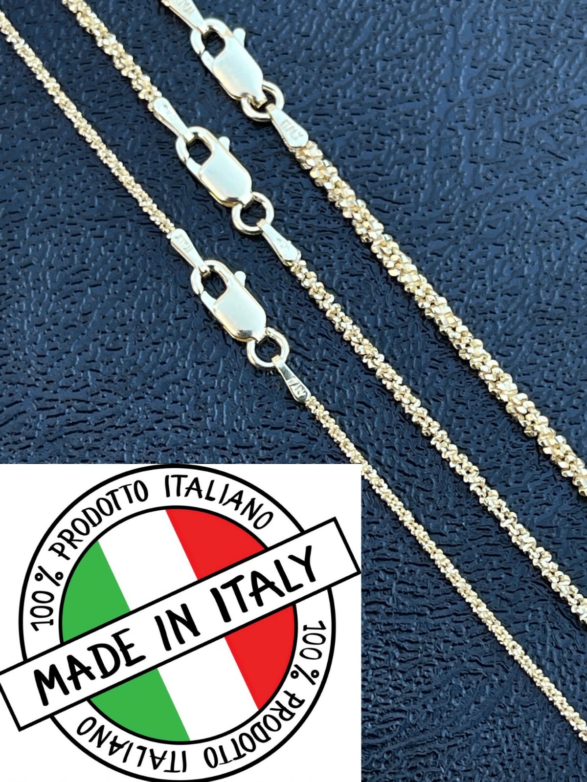 Mens Womens 14k Gold Plated Solid 925 Sterling Silver Hip Hop Sparkle Rope Chain