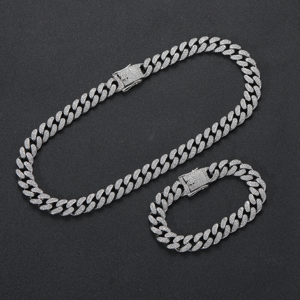 12MM Gold Plated Iced CZ Out Cuban Chain Set Classic Cuban Link Chain/Necklace