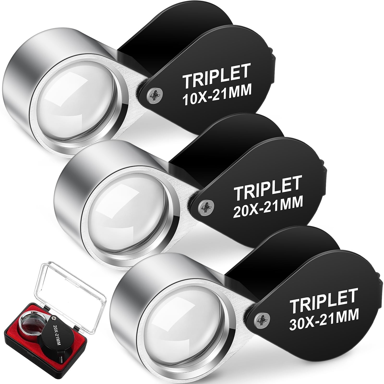 Frienda 3 Pieces Jewelers Eye Loupe Set 10X, 20X and 30X Pocket Jewelry Loupe, J