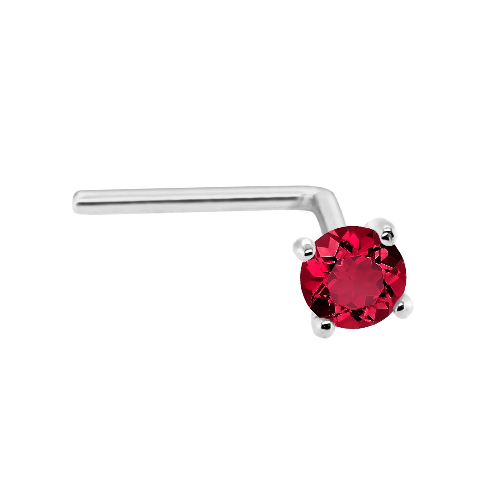 Solid 14kt Gold 22G L-Shape Stud Ruby Gemstone L-Bend Nose Ring Stud