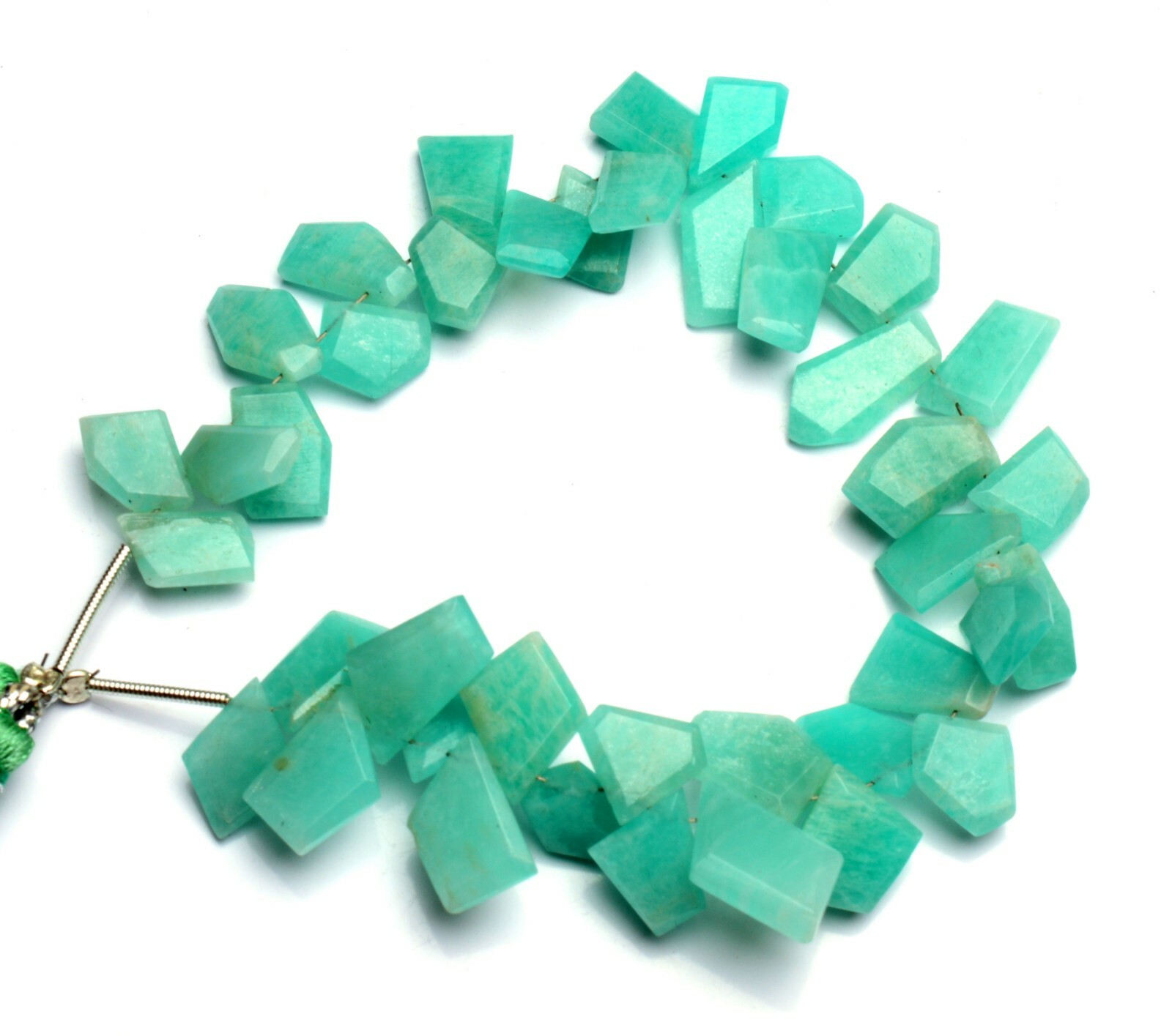 Natural Amazonite Gem Faceted Slice Shape Beads 8″ Strand 87Cts Jewelry Supplies