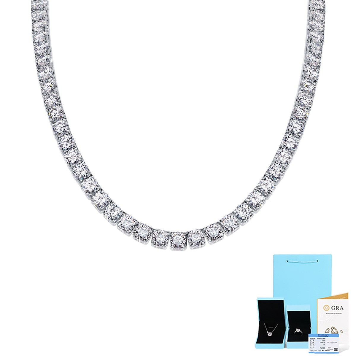 3MM MOISSANITE 925 Silver Tennis Chain Necklace – VVS D Color – Passes Tester