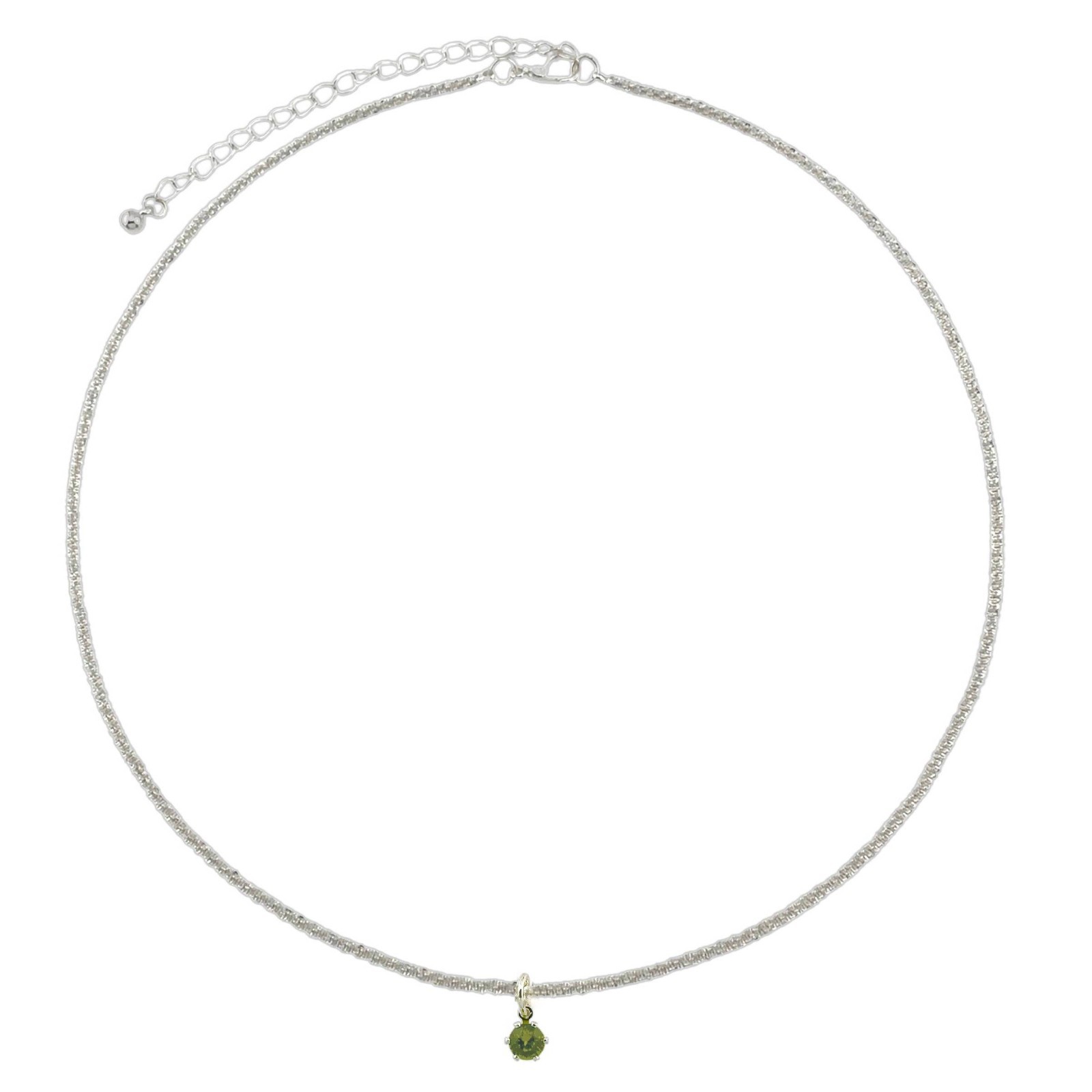 Green Crystal Gem Charm Adjustable Silver Sparkle Chain Necklace