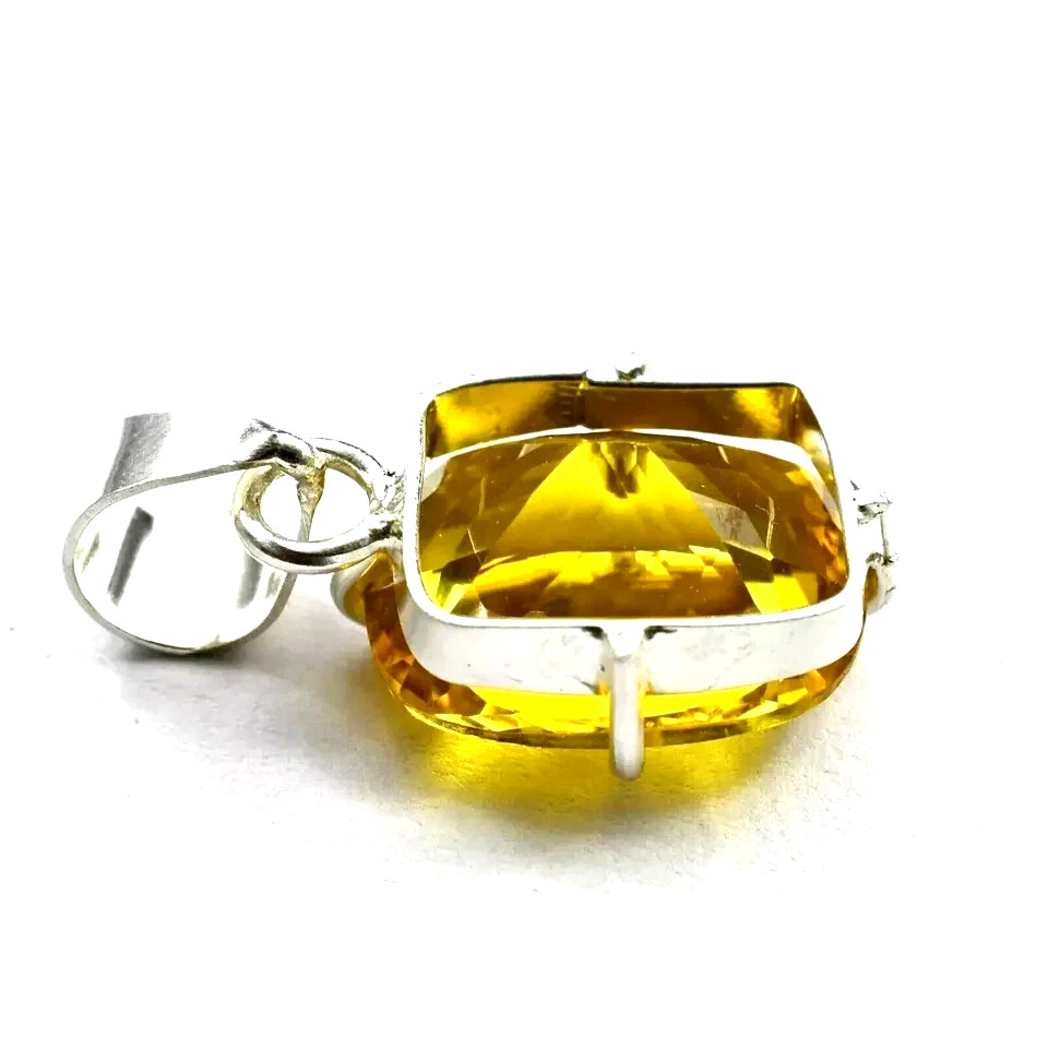 22 Ct Natural Yellow Sapphire Cushion Cut 925 Solid Silver Pendant Gemstone