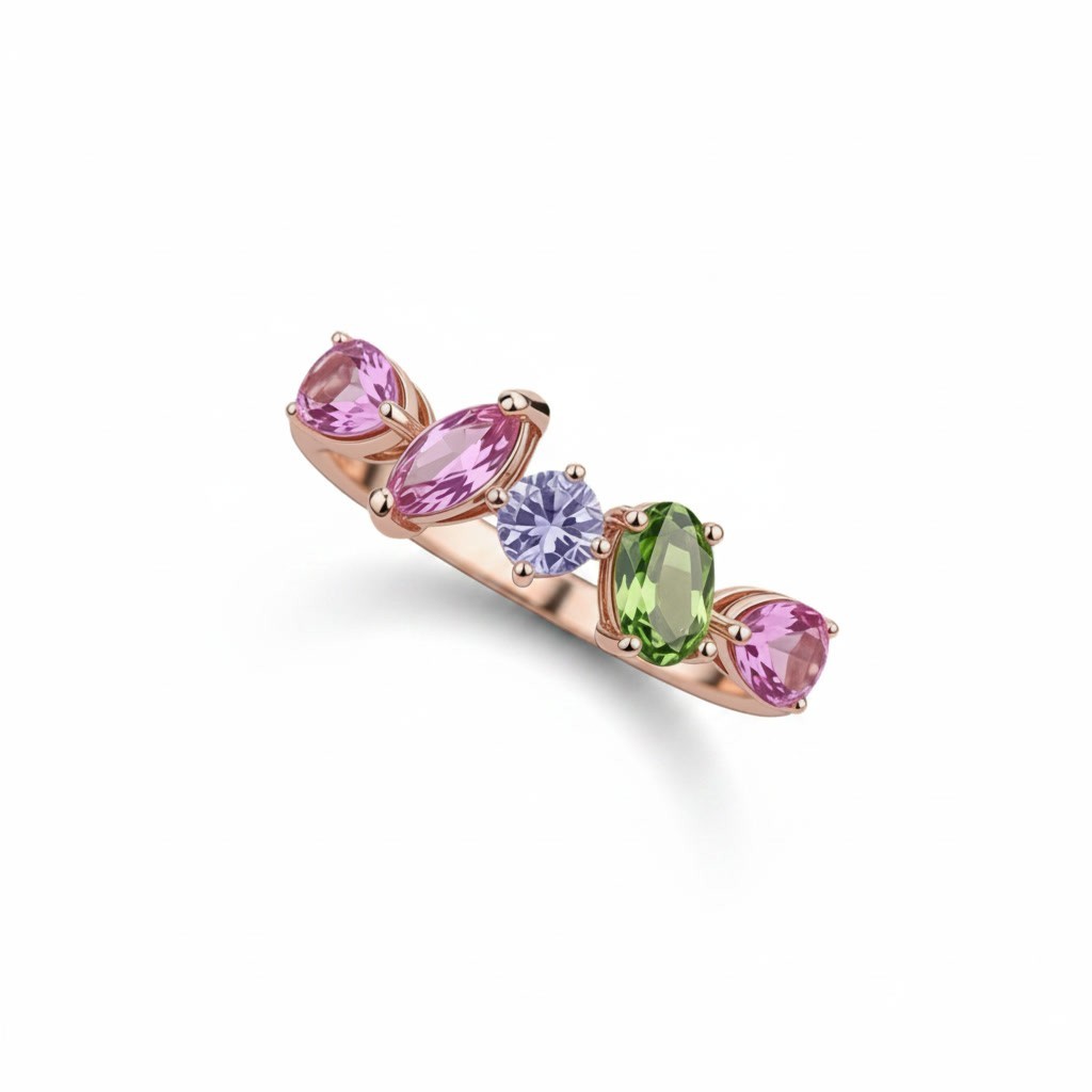Multicolor Tourmaline Geometric Band Ring 925 Sterling Silver Platinum Plated