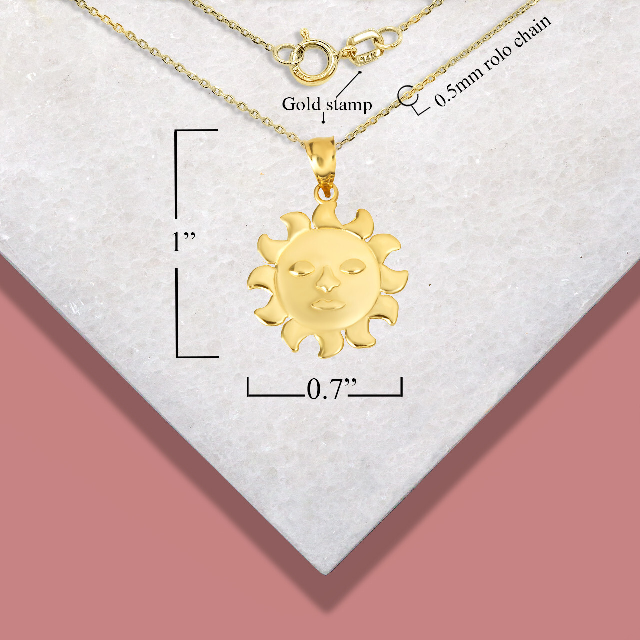 Gold Celestial Sun Face Pendant Necklace (Available in Yellow/Rose/White Gold)