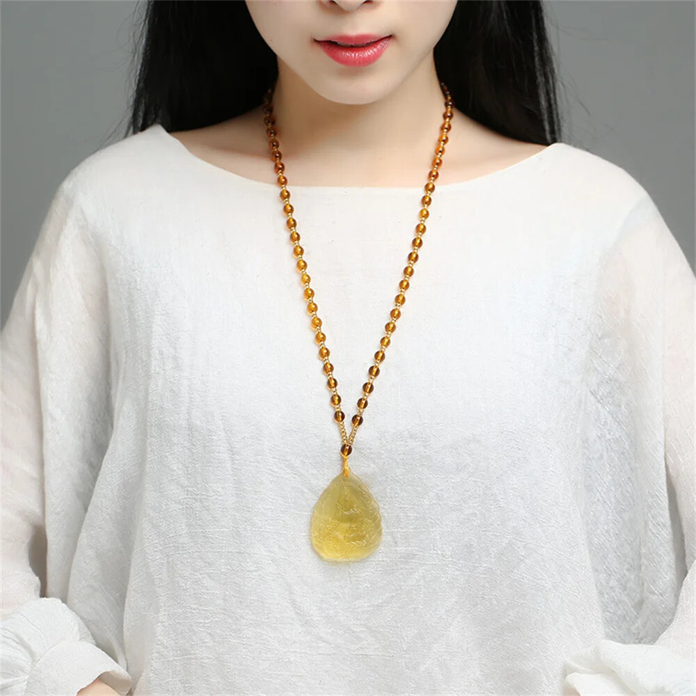 Charm Topaz Hand Carved Chinese God Lucky PendantNecklaces Jewelry Trendy Gift