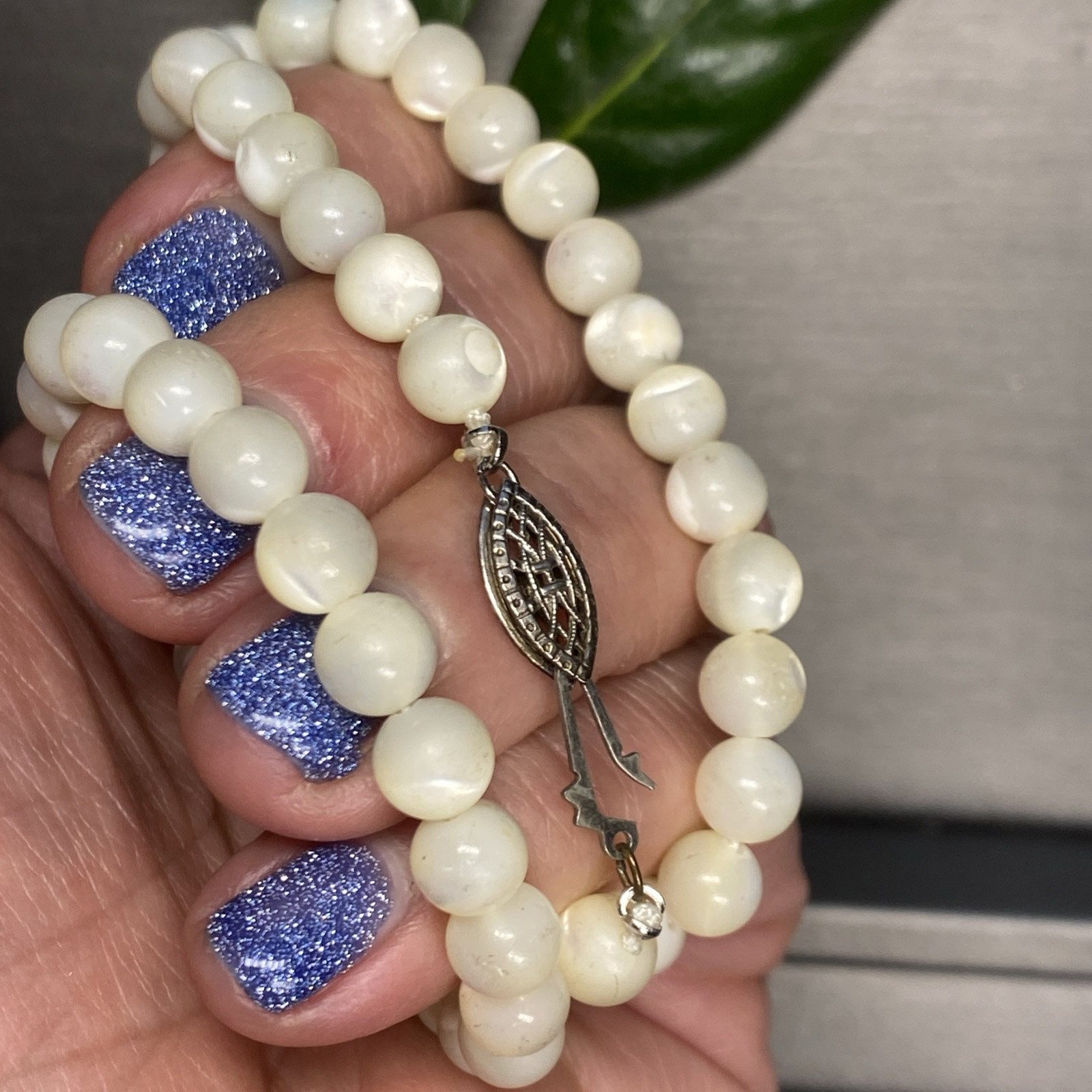 Vintage Art Deco Necklace Estate Fine Jewelry Pre-owned MOP Pearl Bead Sterling