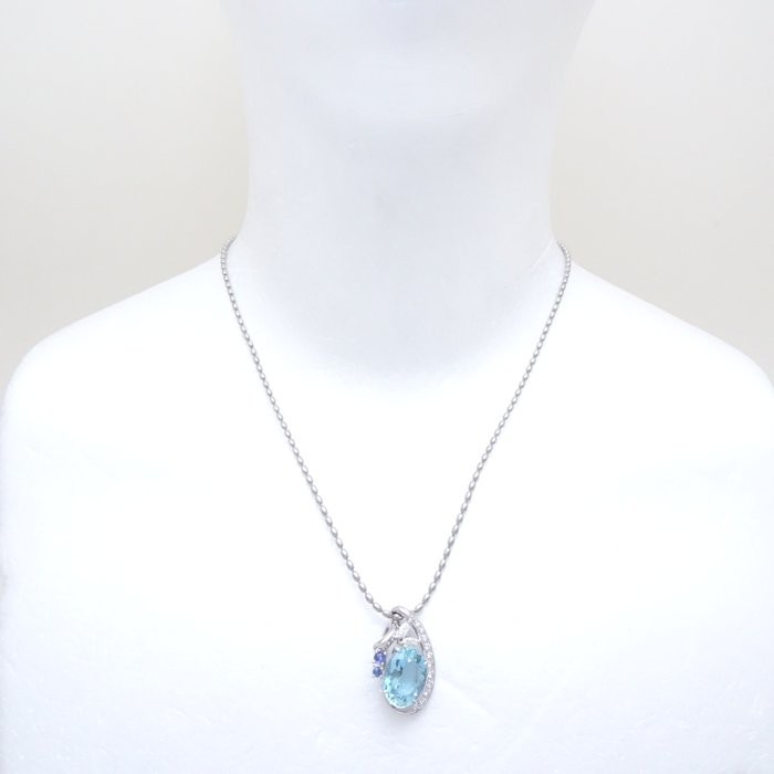 Irradiation Blue Topaz Platinum900 Necklace Diamond Sapphire /74838