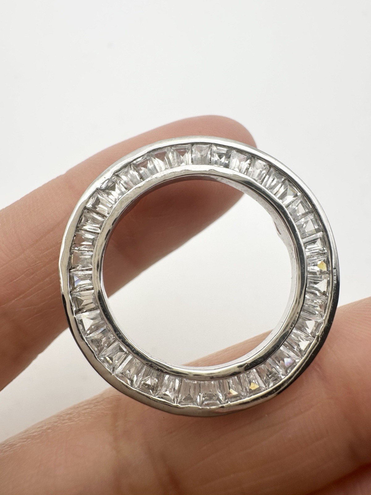 925 Sterling Silver Tapered Baguette-Cut C Z Circle of Life Pendant