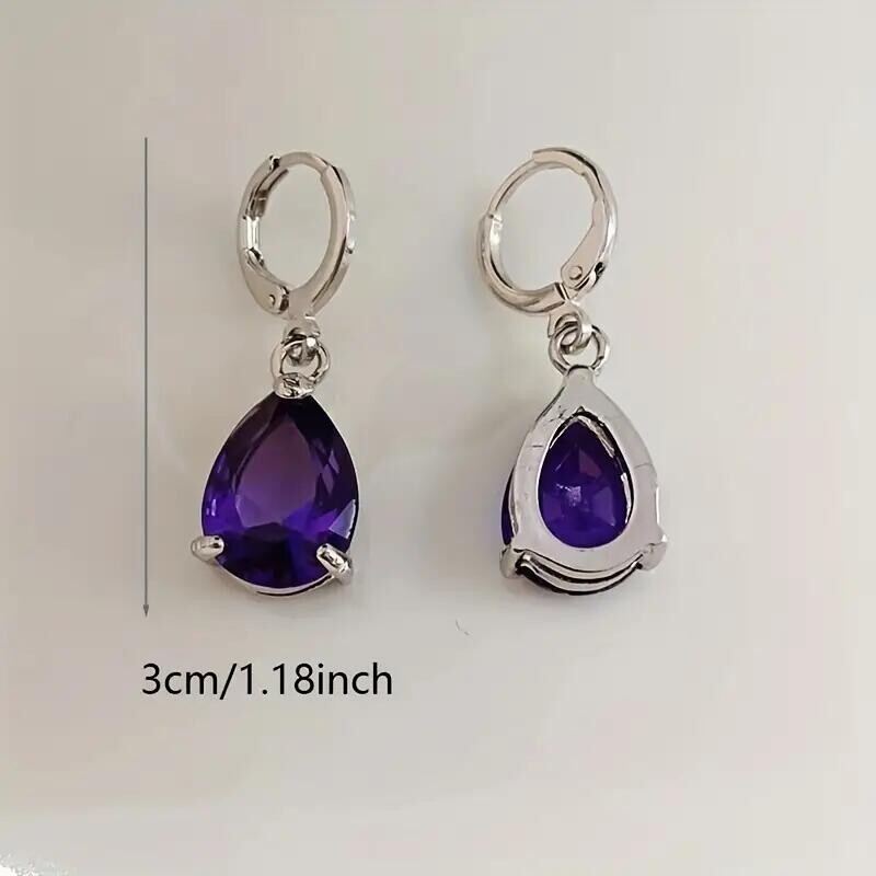 Fashionable Drop Shape Amethyst Drop Earrings Noble Party Holiday Gift Women