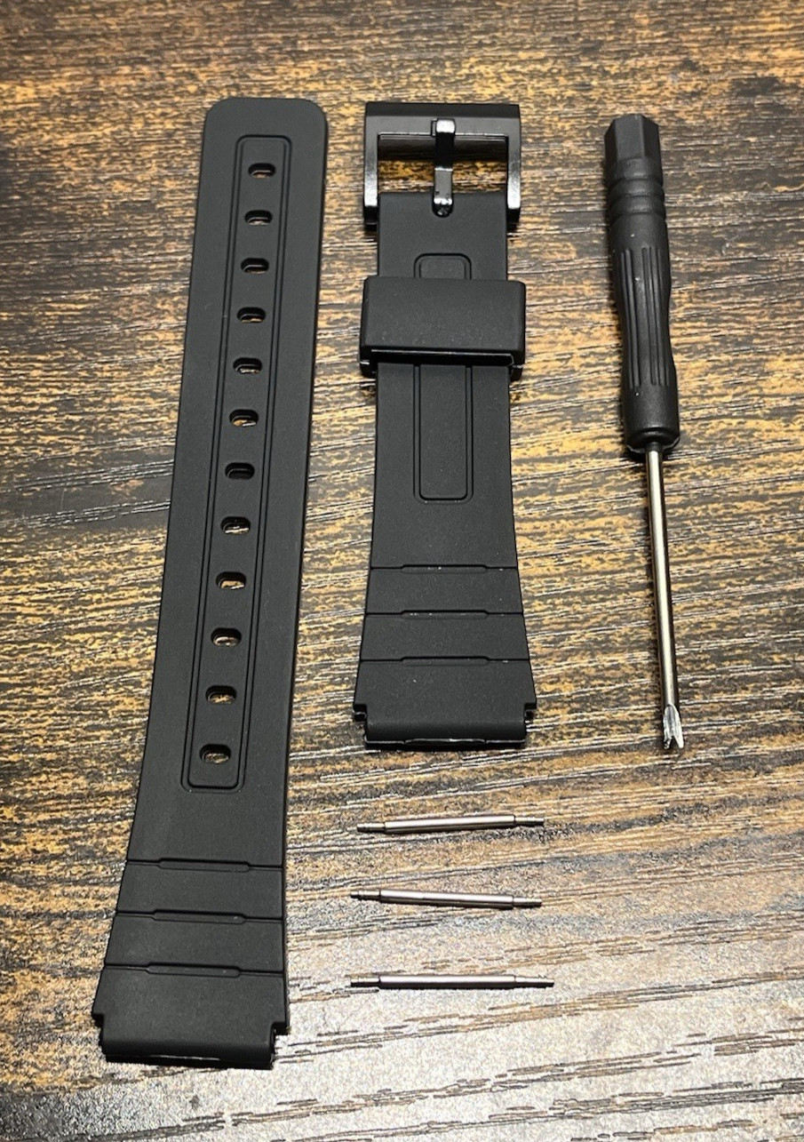 Fits Casio Watch Band 18mm F-108 F84 AE-1200 AE-1300 Black Buckle Rubber Strap