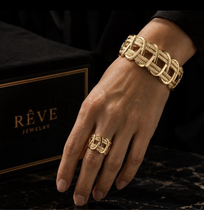 None tarnish none fade Gold Tone Jewelry Set Bracelet & Ring Matching Set