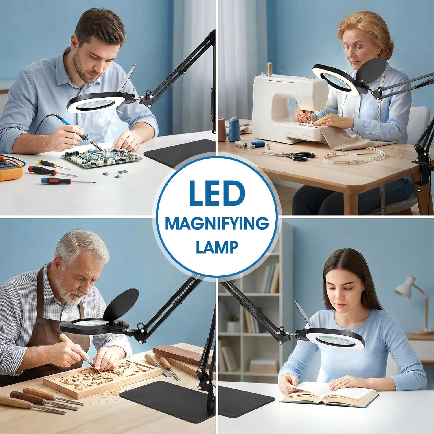10X Magnifying Glass with Light and Stand：27 Inch Extra Long Arm Magnifying Lamp