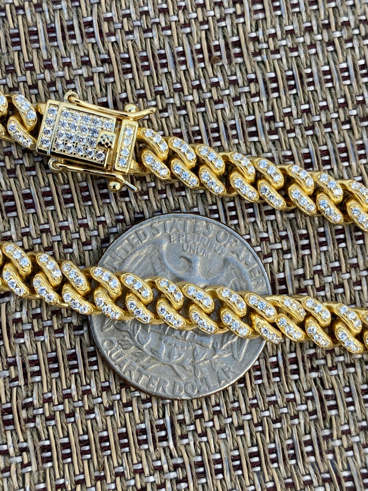 6mm Miami Cuban Iced 14k Gold Plated Solid 925 Silver Chain Necklace Men Ladies
