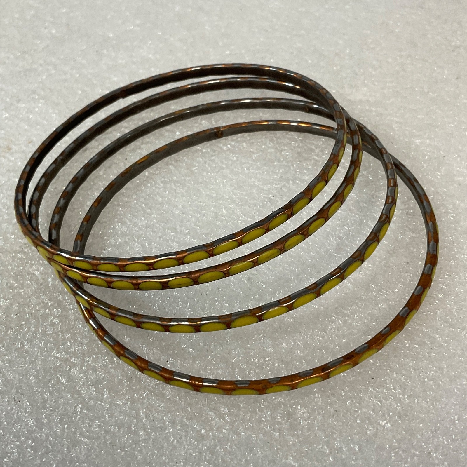 8in Yellow Brown Enamel Bangle Bracelet Lot of 4 Lightweight Stackable Jewelry
