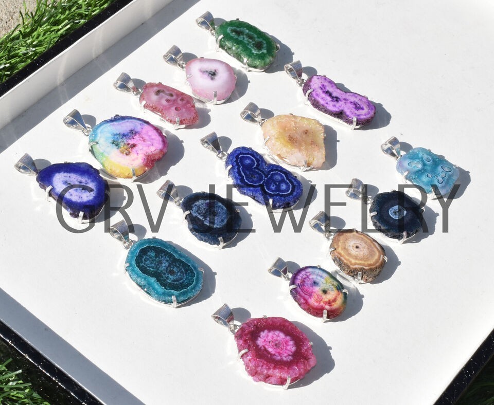 1-500 Pcs Mixed Solar Quartz Pendant Wholesale Lot Bulk: Silver Plated WH-12