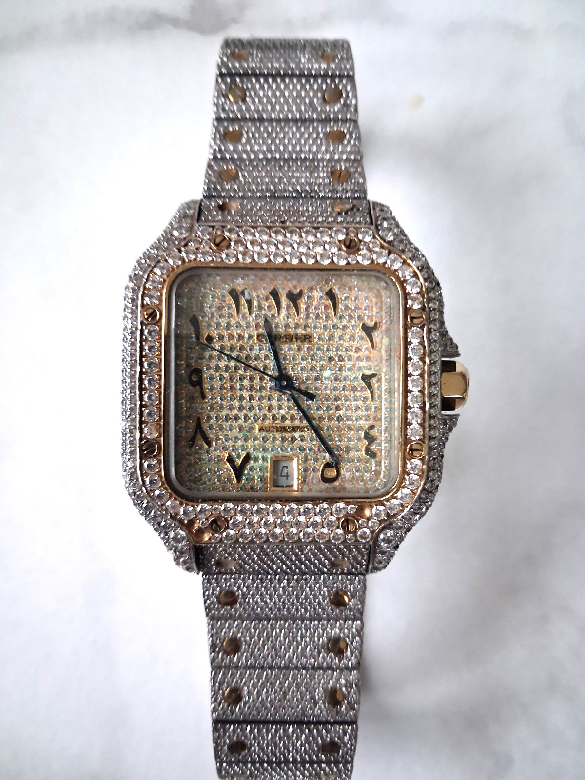 Cartier Santos Automatic Wristwatch – Iced Out – Needs Repair