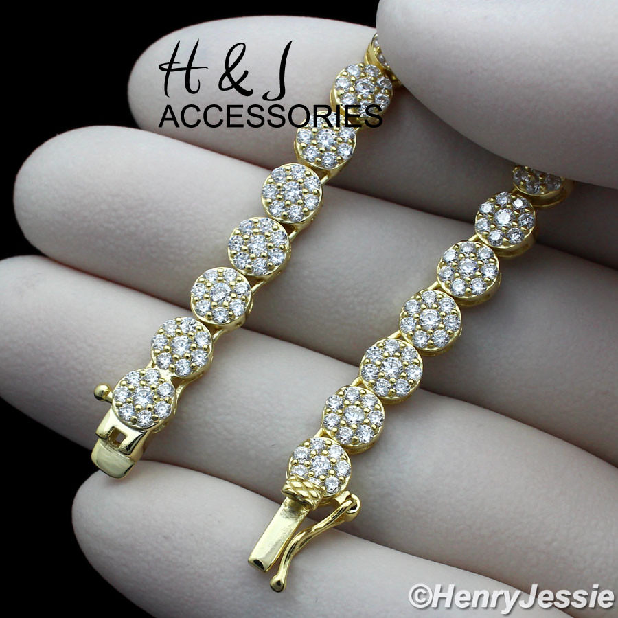 MEN 925 STERLING SILVER 18″-30″X5MM GOLD PLATED 1 ROW CZ CLUSTER NECKLACE*GN15
