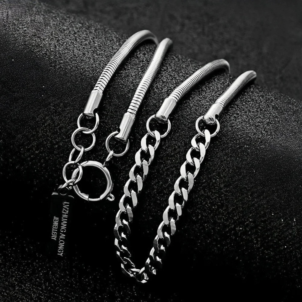 Hip Hop Men Stainless Steel Letters Pendant Necklace Retro Steel Color Snake Bon