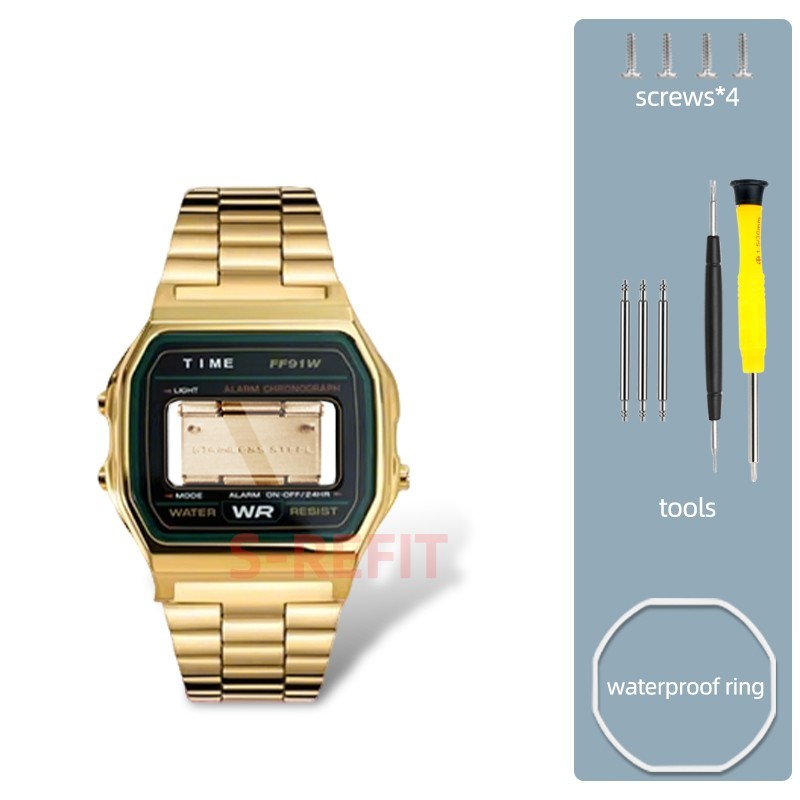 F91W Stainless Steel Case+Strap Mod Kit For Casio F91 A158 A159 Watch Upgrade