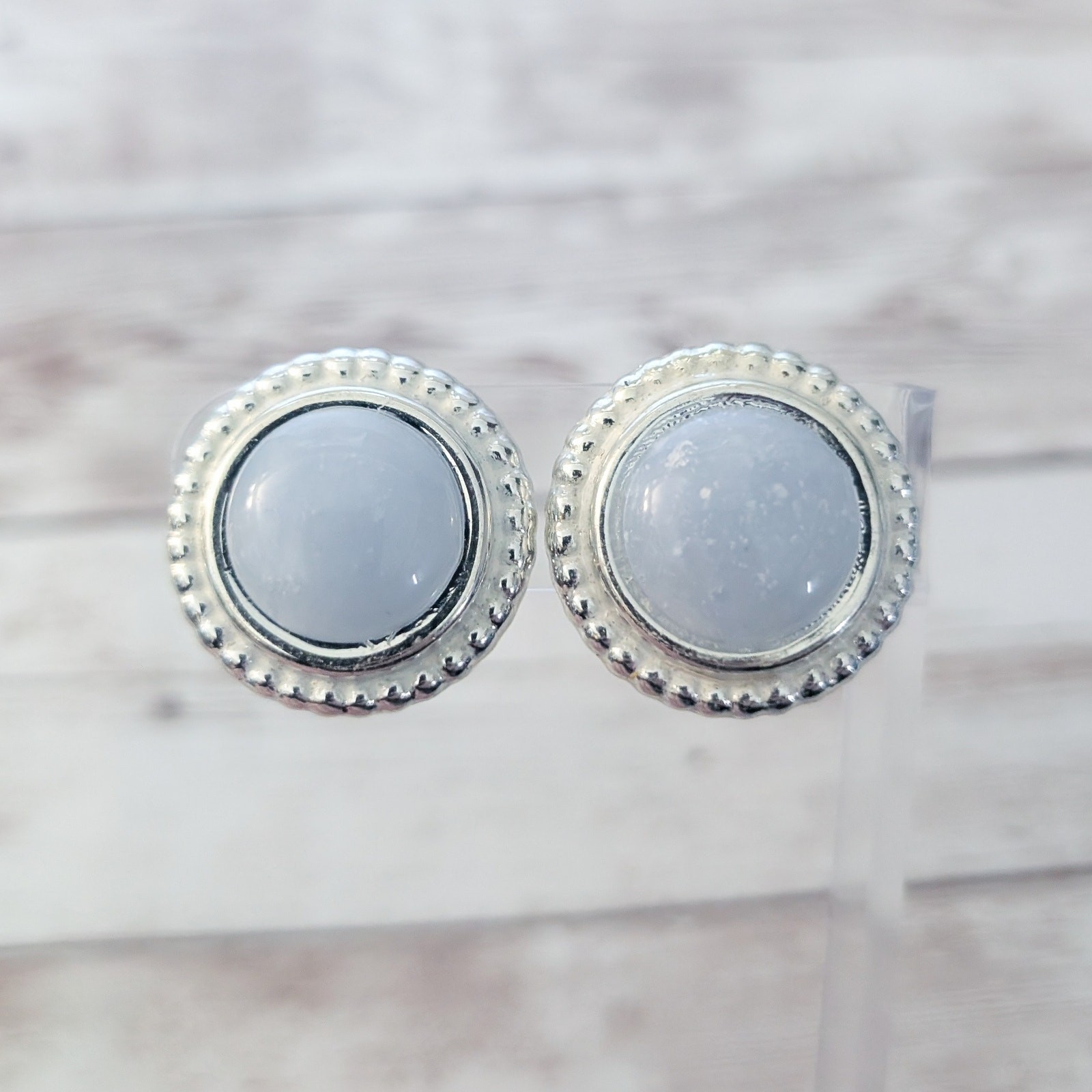 Vintage Clip On Earrings Very Light Blue Frosted