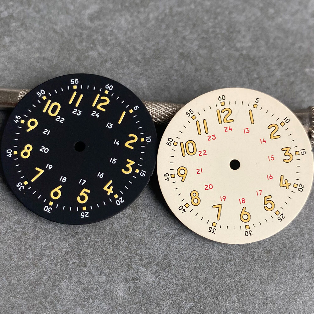 Cream Black Field Watch Dial 29mm Lume Yellow Mark Fit NH35 NH38 PT5000 Parts