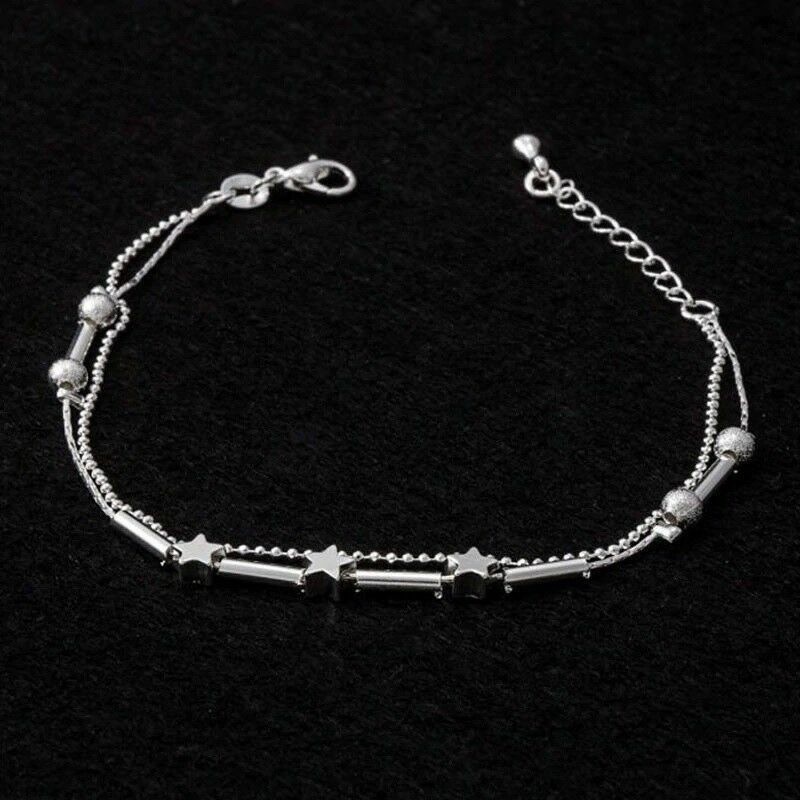 925 Silver Plated Women’s Star Chain Bead Elegant Anklet Ankle Bracelet B80