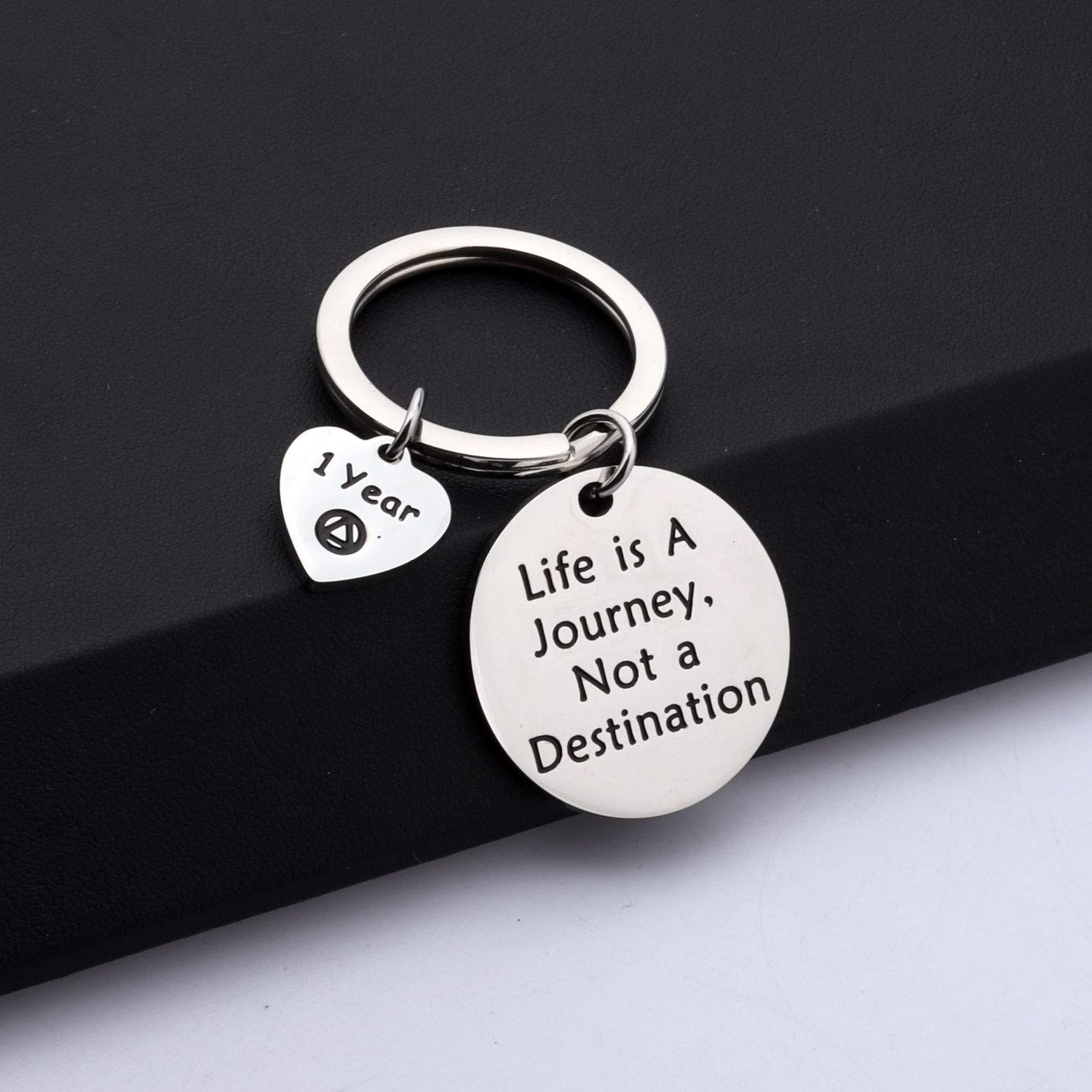 Sober Gift Sobriety Anniversary Keychain Life is Not A Destination 1 Month 6 Mon