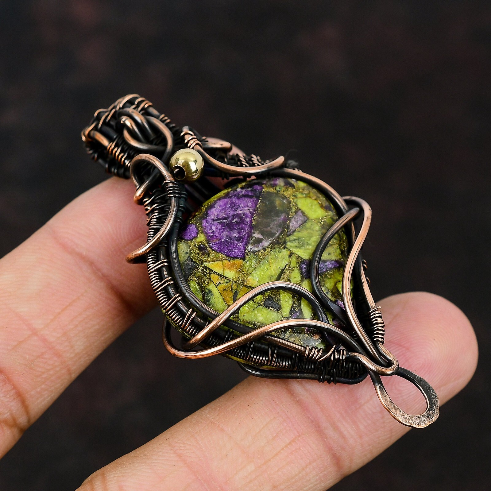 Stichtite Gemstone Jewelry Copper Birthday Gift Wire Wrapped Pendant 2.72″