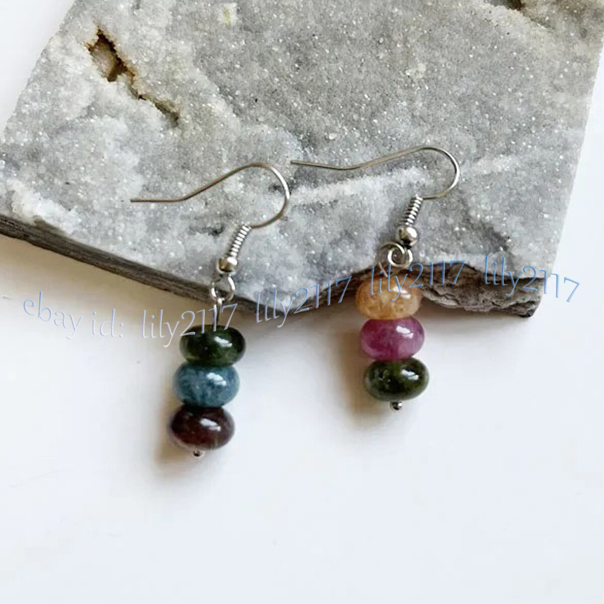 Natural Colorful Tourmaline Rondelle Gems Beads Necklace Bracelet Earrings Set