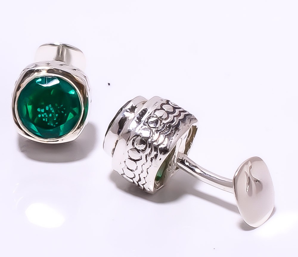 Neon Blue Apatite 925 Sterling Silver Bali Cufflink Men’s Jewelry CL735827