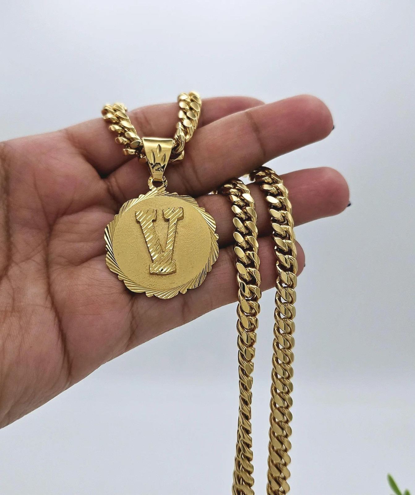 Gold Initial Necklace, 14k Heavy Plated Gold, 7mm Curb Chain For Men