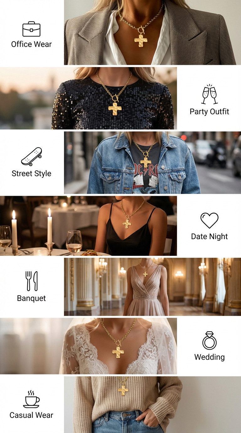 1pc Minimalist Fashionable Gold Hammered Thick Cross Pendant Necklace