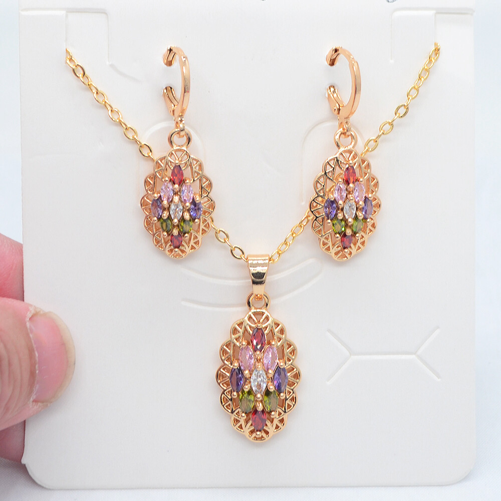 18K Yellow Gold Filled Women Multicolor Rainbow Topaz Party Jewelry Set