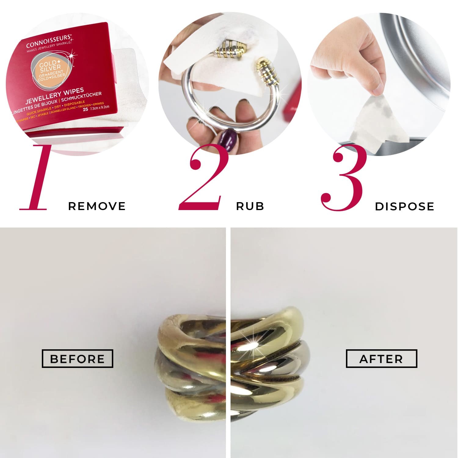 Connoisseurs Jewellery Wipes – Pre-Cut Cleaning Wipes for Jewelry