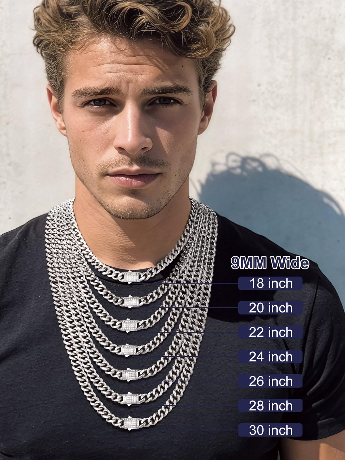 Bandmax Men’s Chain Necklaces 9MM Premium Waterproof Stainless Steel Silver T…