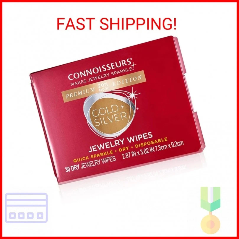 CONNOISSEURS Premium Edition Jewelry Wipes for Gold & Silver Jewelry – 30 Pack