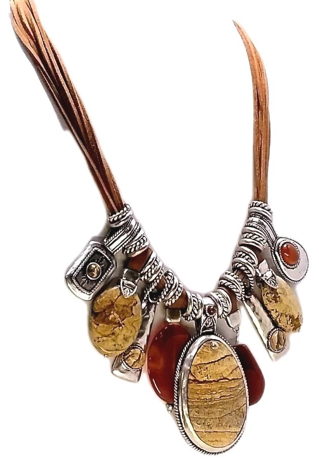 CHICO’S Pretty as a “Picture 🖼 Jasper” 12″L Necklace+Matching 2″L Earrings Ag1
