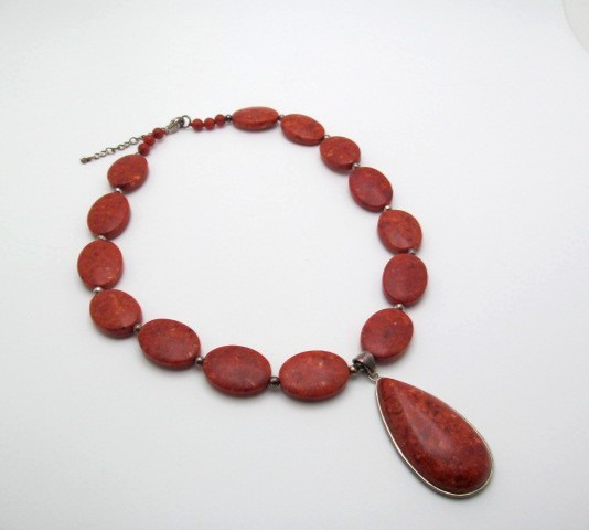 Vintage Lucas Lameth 925 Sterling Silver Red Jasper Stone Bold 18.25mm Necklace
