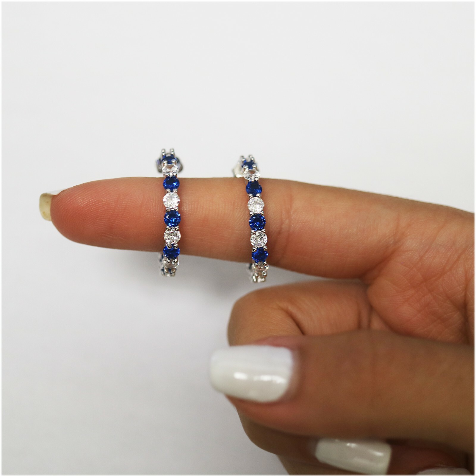 925 Sterling Silver White & Sapphire CZ Hoop Earrings Jewelry Gift For Women