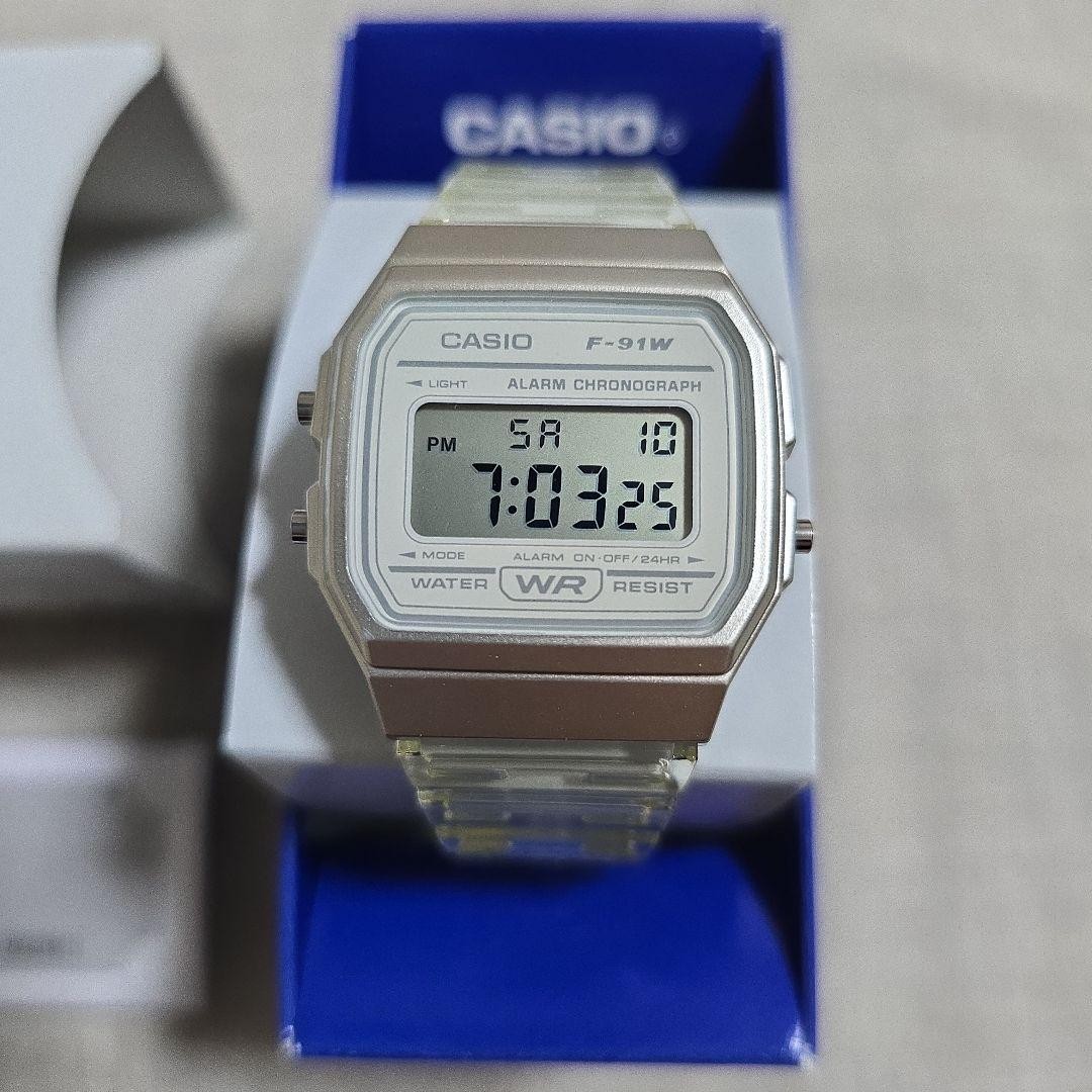 Casio F-91W Digital Watch Clear Skeleton White Vintage Style New Unused w/Box