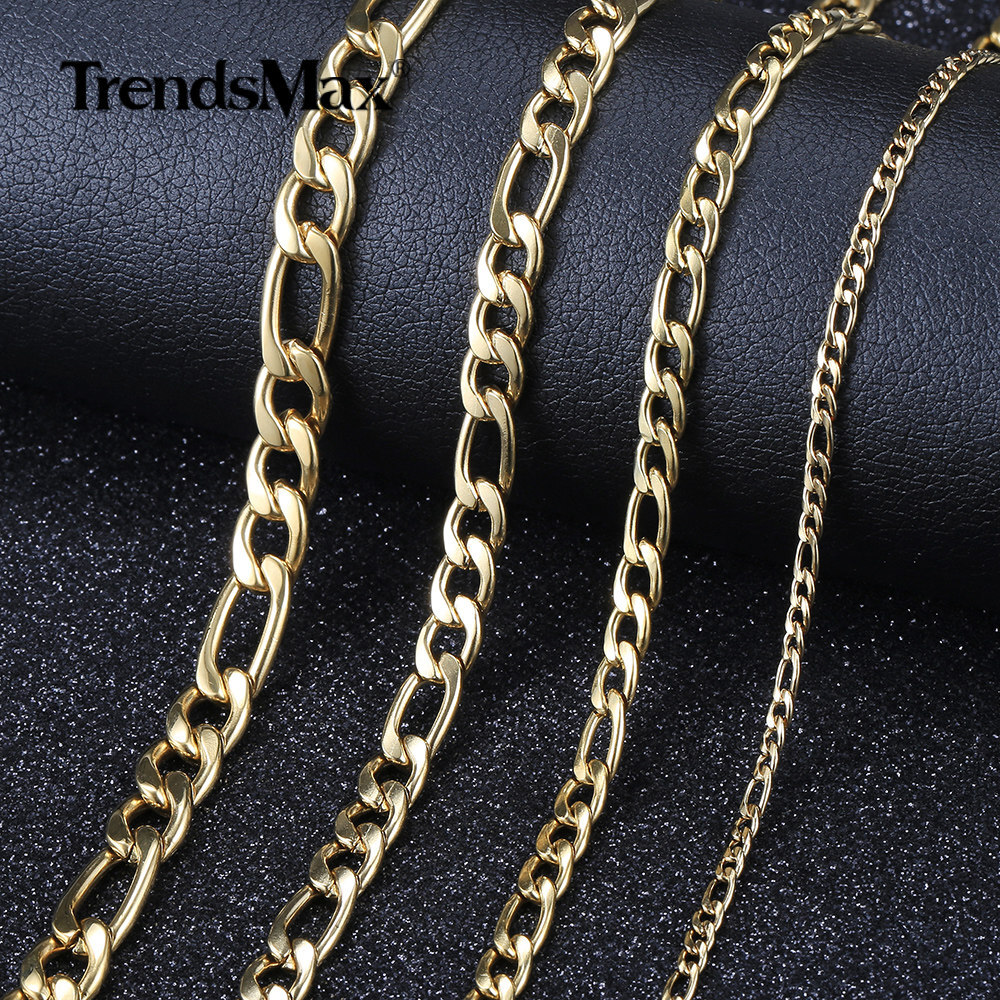 3/5/7/9mm Gold Plated Stainless Steel Figaro Chain Necklace Men Women 16-30″ new